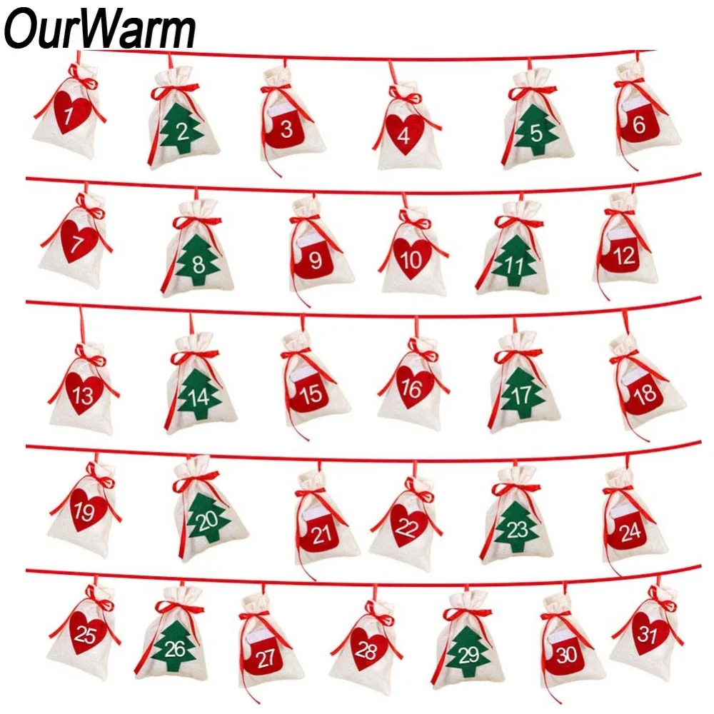 OurWarm Новогоднее украшение Дата 1 31 Advent календарь 11x16 см подарочный пакет из фетра