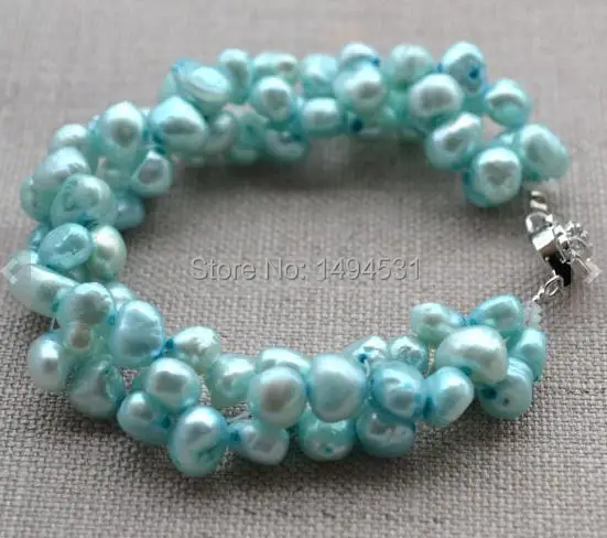 Жемчужные украшения оптом детский браслет из натурального жемчуга синего цвета 7