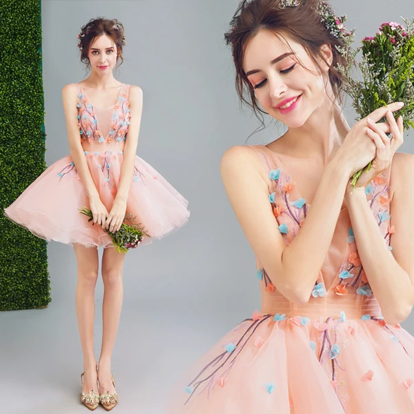 

2017 new arrival stock maternity plus size bridal gown evening dress short pink flowers short party graduation princess hot 233