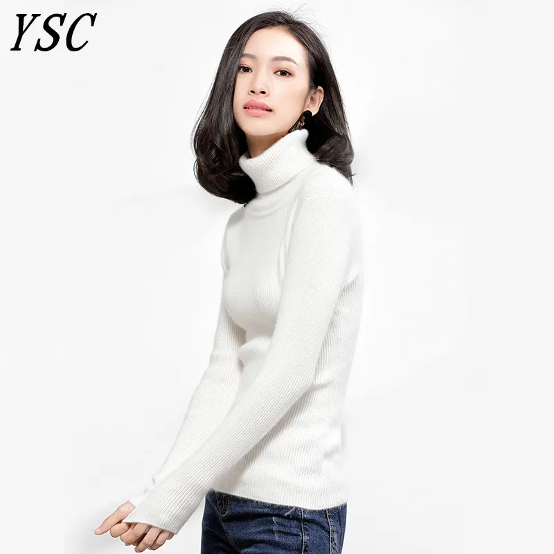 Женский вязаный кашемировый свитер YUNSHUCLOSET Однотонный с отложным воротником