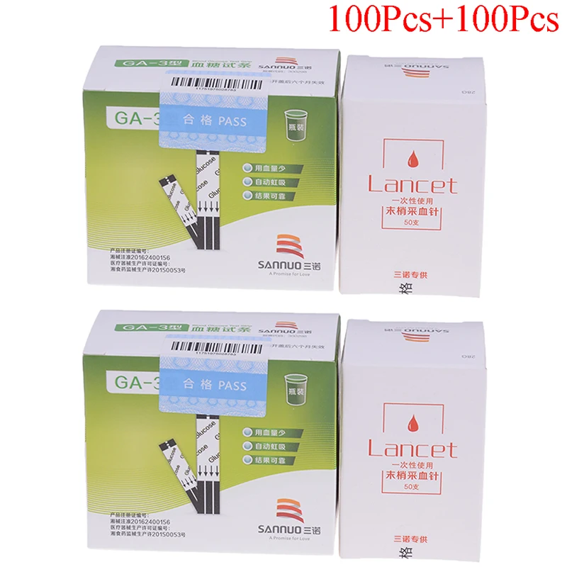 100pcs Безопасные точные 50/100 шт тест-полоски для определения уровня глюкозы в крови с 100 шт иглы для определения уровня сахара в крови - Цвет: 100pcs