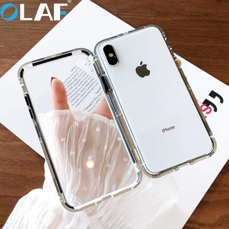 OLAF 360 магнитный адсорбционный чехол для iPhone X XR XS MAX 7 6 6s закаленное стекло задняя