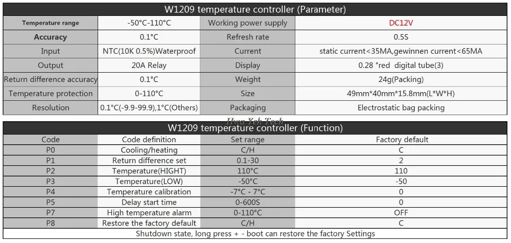 W1209-50-100C DC 12 В цифровой контроль температуры Термостат контроль температуры термостат переключатель пластины W1209 чехол