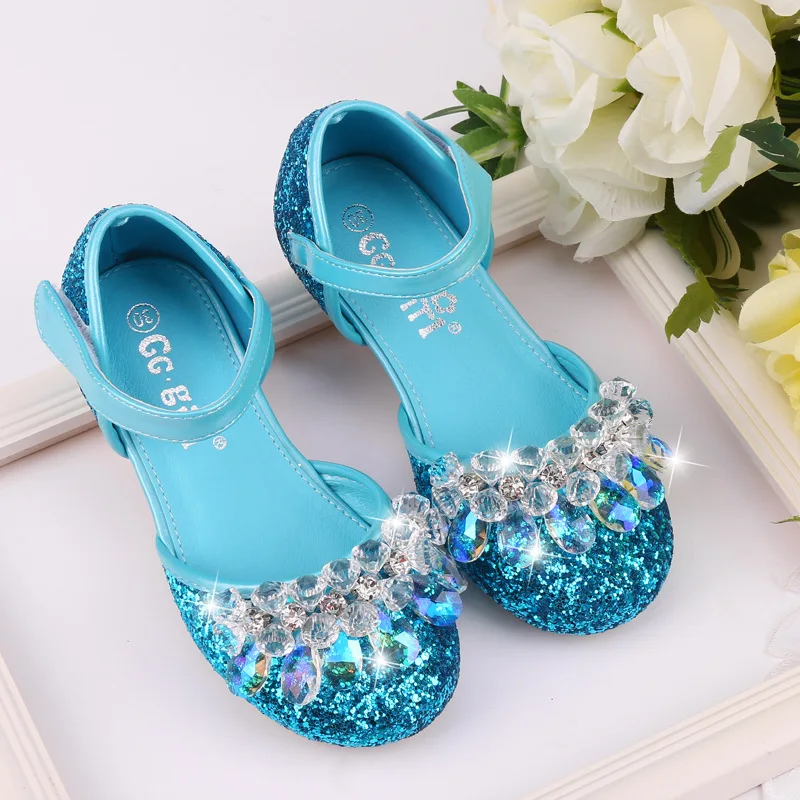 

Girls Shoes Spring New Baby Blue and Sliver Square heel Children Sneakers Princess Kids Shoes Kids party shoes