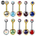 10 шт. титановое пупочное кольцо Пирсинг с двойным драгоценным камнем, богемное украшение для пупка, женское сексуальное украшение для тела, 14 г, болт с кристаллом