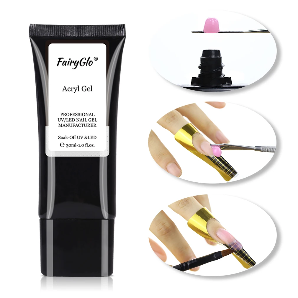 FairyGlo 30 мл, акриловый полигель, быстрое удлинение, Гель-лак, прозрачный, розовый, телесный, для ногтей, УФ, строительный гель, камуфляж, для дизайна ногтей, полигель