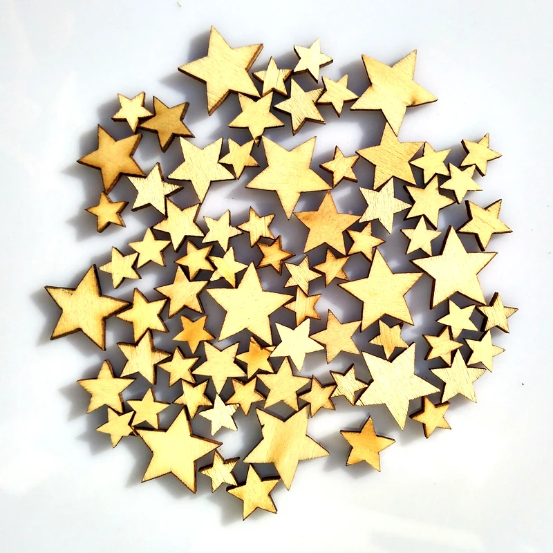 

(500pcs/lot) Mix size (10,12,15,20mm) Wood Veneer Mini star shapes decorating embellishments