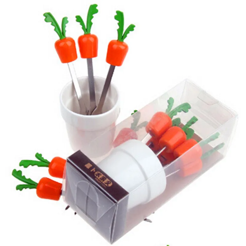 Винтажный дизайн из нержавеющей стали вилки для фруктов набор морковь гриб