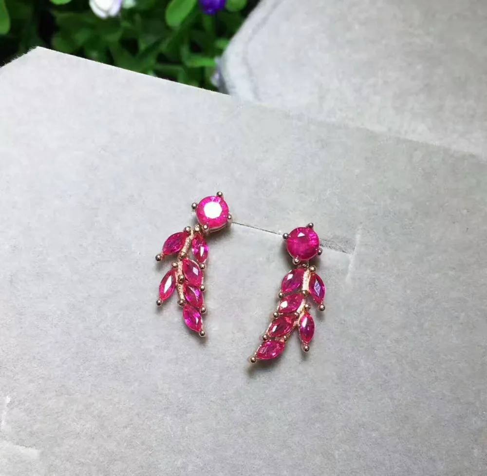 Серьги из серебра 925 пробы с натуральным красным Рубином|jewelry earrings|jewelry silver