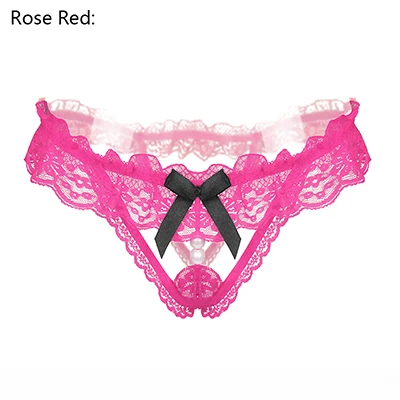 Rose Red Новинка, горячее предложение, Дамское сексуальное нижнее белье, Дамское кружевное нижнее белье с бантом, стринги с буквами G, перламутровое Прозрачное нижнее белье, трусы WY2172 - Цвет: Rose Red