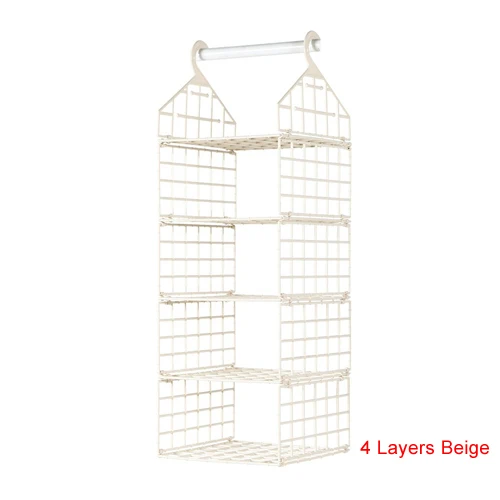 4 Layers Beige Креативные подвесные органайзеры для одежды, домашний гардероб, коробка для хранения в шкафу, подвесной карман, полка для одежды, нижнее белье, подставки для обуви - Цвет: 4 Layers Beige
