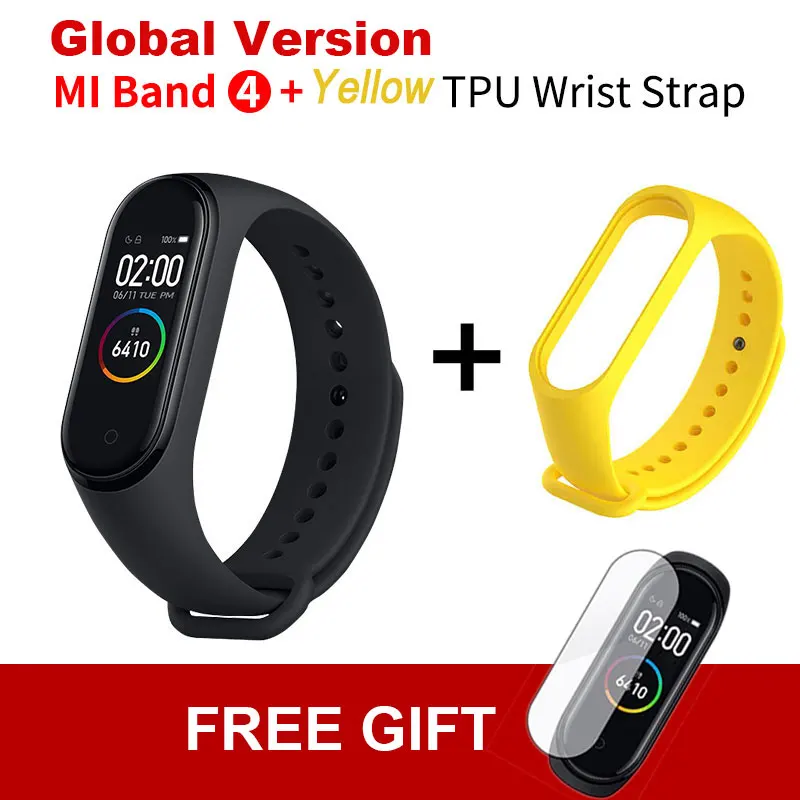 Global Add YellowTPU Xiaomi mi Band 4 новейший mi band 4 Mp3 музыкальный цветной экран фитнес частота сердечных сокращений Bluetooth 5,0 умные часы - Цвет: Global Add YellowTPU