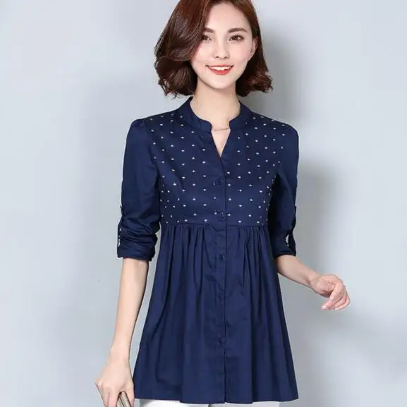 Блузка женская с длинным рукавом V-образным вырезом и принтом | Женская одежда