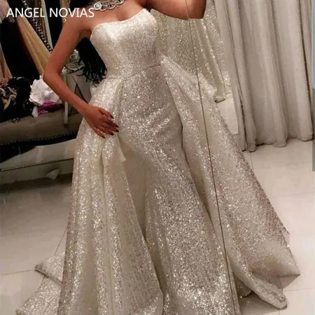 Серебристый ANGEL NOVIAS длинное серебряное арабское вечернее платье русалки вечерние платья со съемной юбкой vestido sirena largo - Цвет: Серебристый