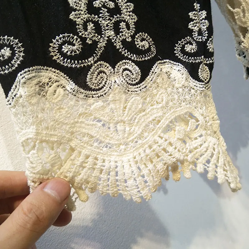 Женская винтажная блузка с вышивкой кружевная цветочной лето 2021|embroidery blouse|lace