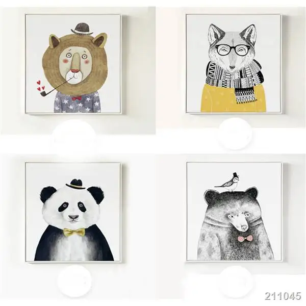 Триптих акварельные животные картина Лев медведь панда художественные принты на