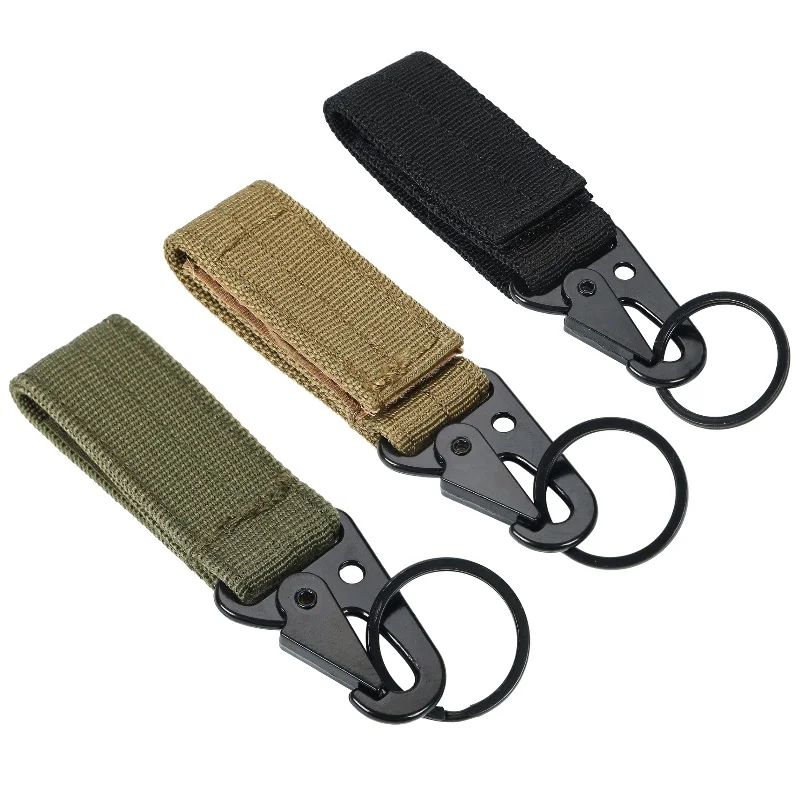  Outdoor Molle Hanging Nylon Webbing Belt Metal Hook Buckle Olecranon Keychain Clasp Tactical Carabiner Backpack EDC Gear