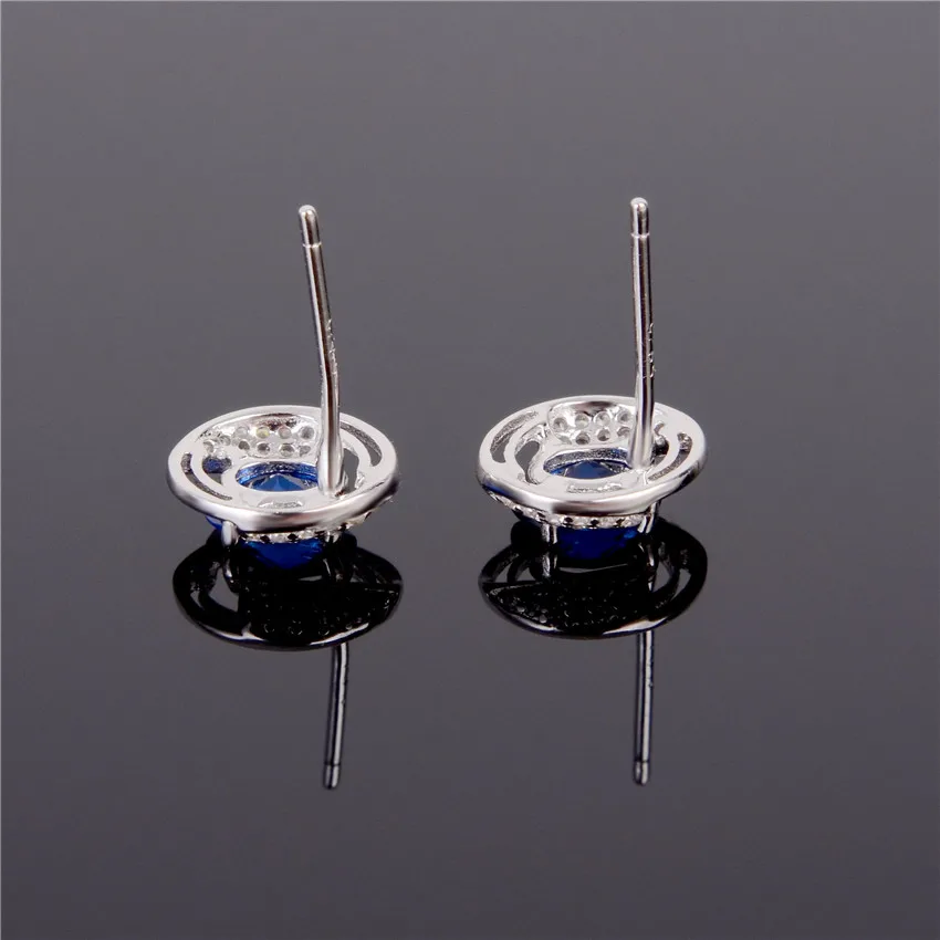 Женские серебряные серьги Uloveido 925 пробы с синими камнями в коробке 40% LR007 |