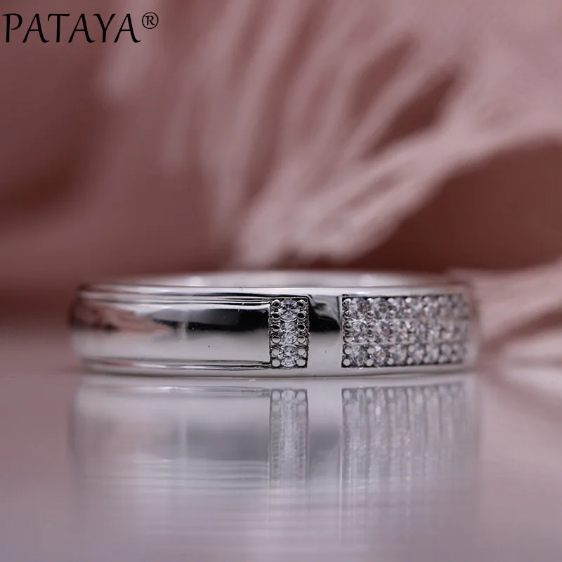 PATAYA, новые Семейные кольца, 585, розовое золото, белый, микро воск, инкрустация, натуральный циркон, для женщин, для свадьбы, помолвки, модные ювелирные изделия, глянцевое кольцо
