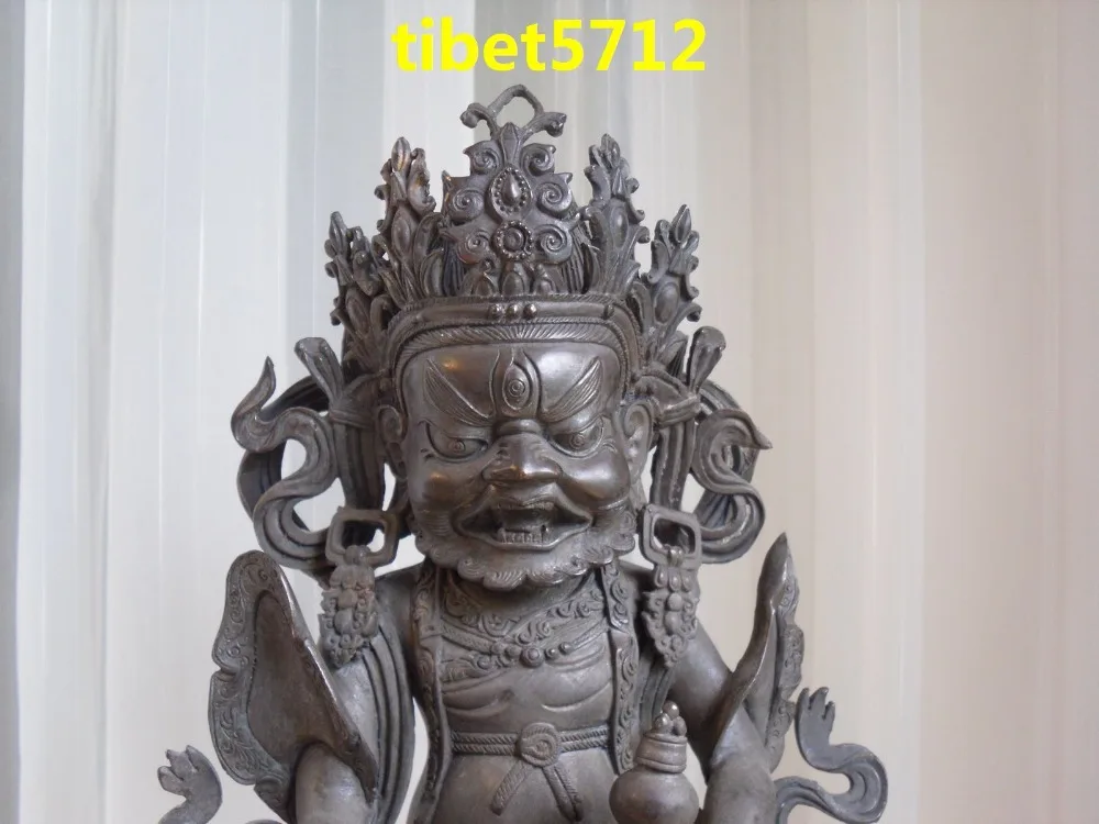 12 Tibet 100% Pure bronze God of wealth Mahakala Yellow Jambhala Buddha Statue |