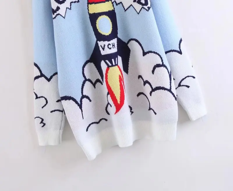 Jenny&ampDave BTS sweater women 2018 high street o-neck batwing oversize loose rocket and letter Jacquard weave pullovers top | Женская
