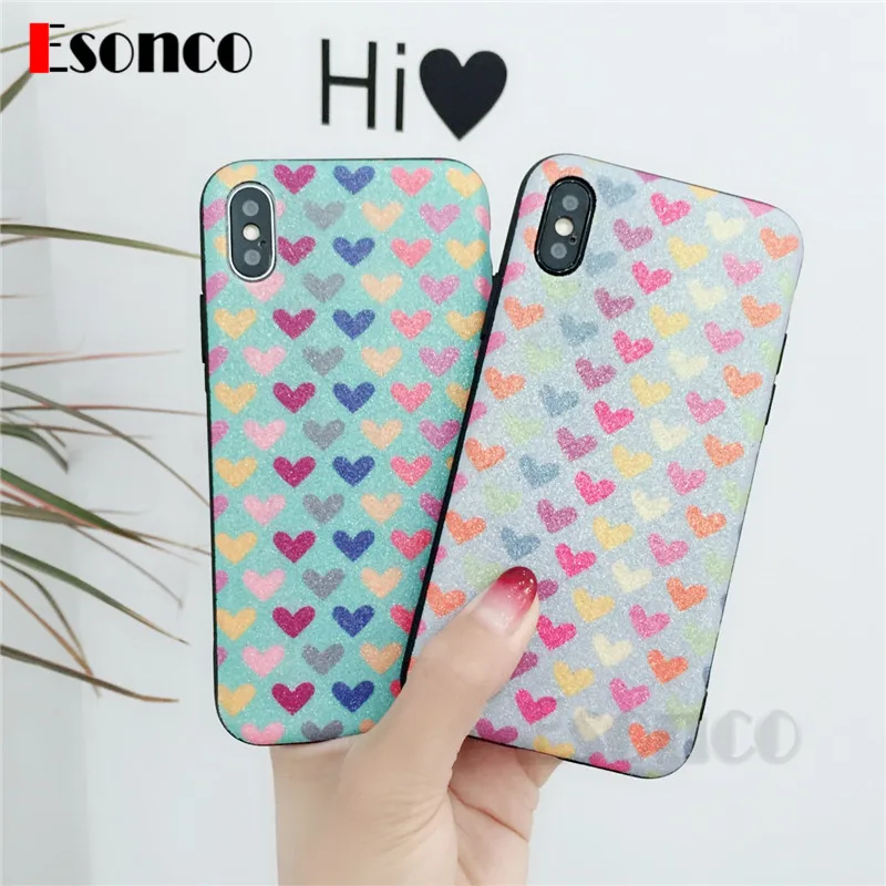 Sweet Heart чехол для iPhone х 6S 6 Plus 7 8 X XS телефона Симпатичные Блеск Soft Phone