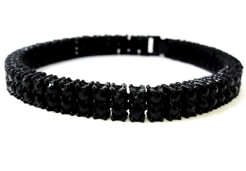 black 2 ряда Кристалл Iced Out Мужчины Леди Bling теннис прекрасный браслет в стиле хип-хоп " панк браслет - Окраска металла: black