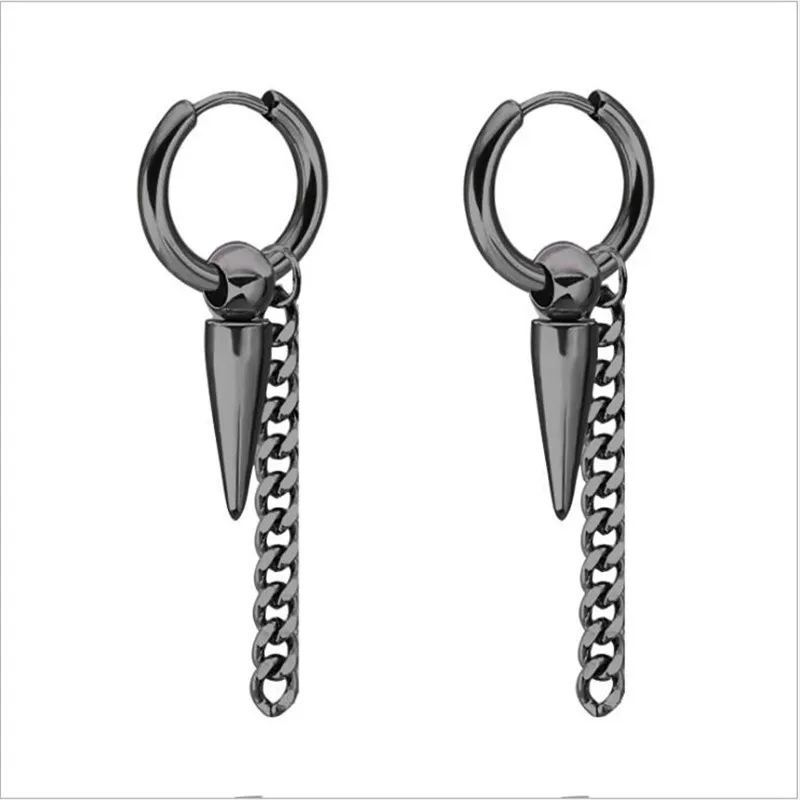 

Men Jewelry Length Tassel Drop Earrings 316 L Stainless Steel Earring Black IP Plating No Fade Allergy Free 301