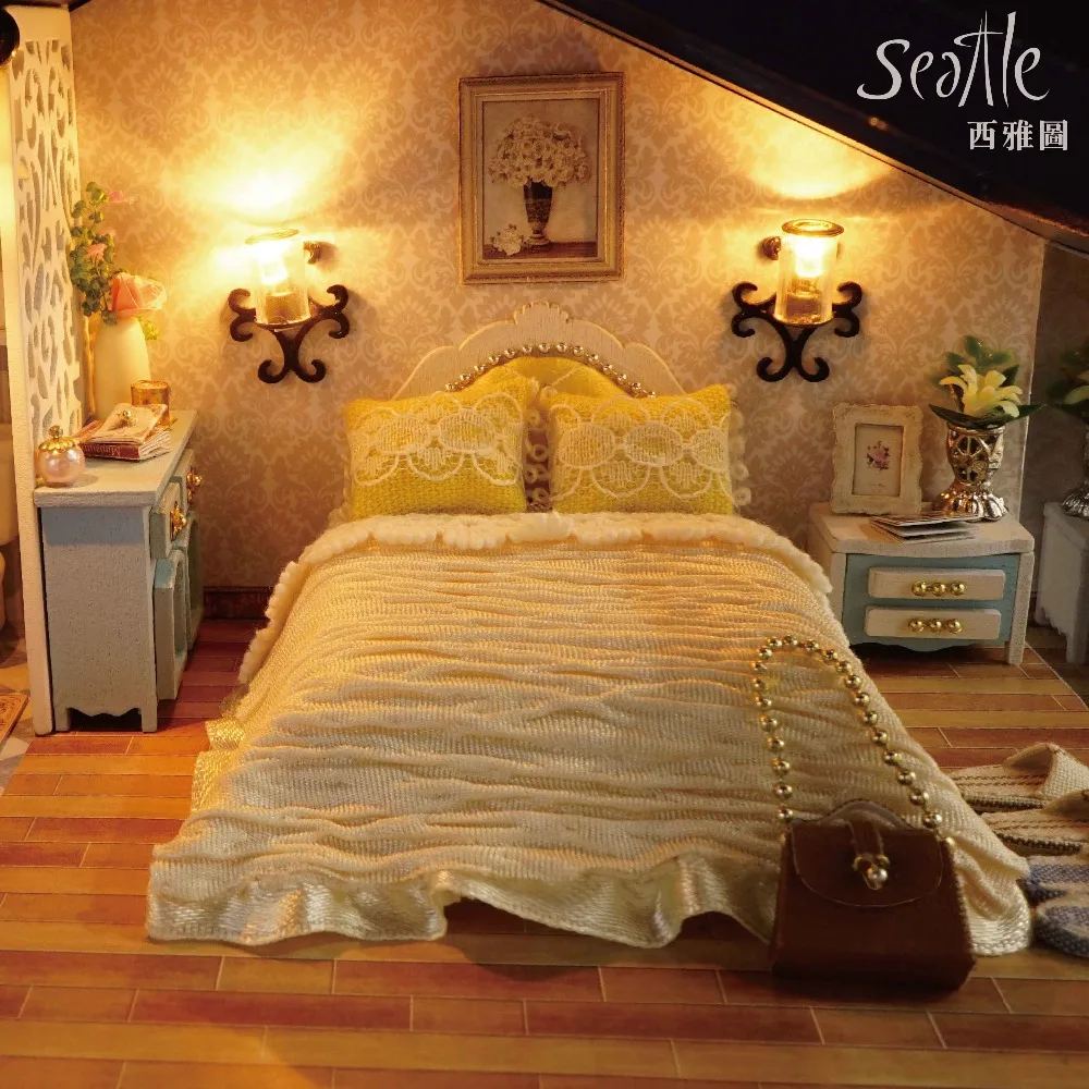 Деревянный кукольный домик сделай сам миниатюрный дом вилла Сиэтл большой с