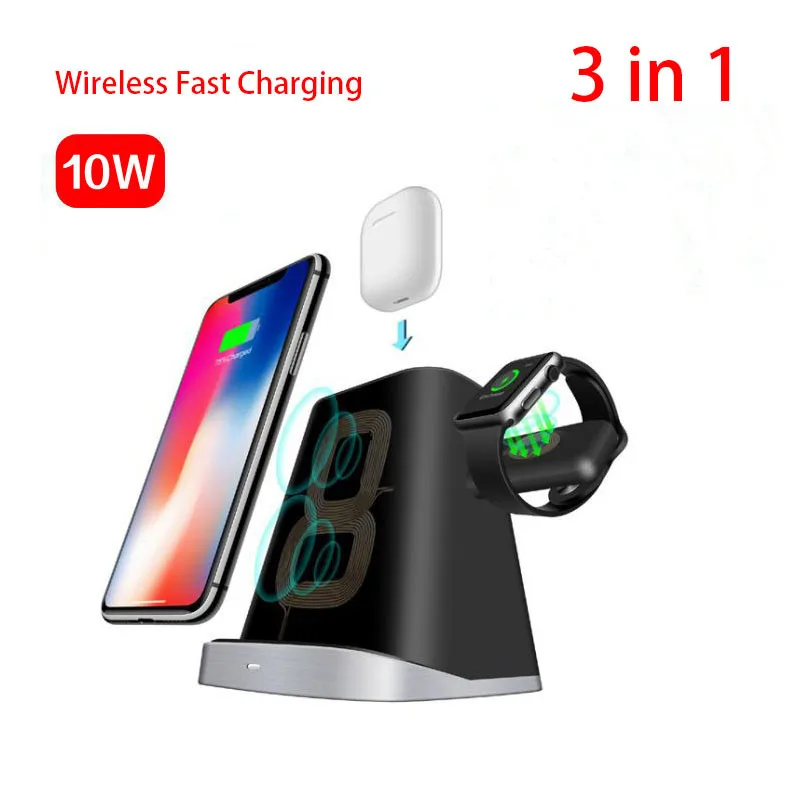 3 in 1 Qi Wireless Charger For iPhone X XS Max XR 8 10W Fast Apple Watch 4 2 for Airpod Desktop | Мобильные телефоны и