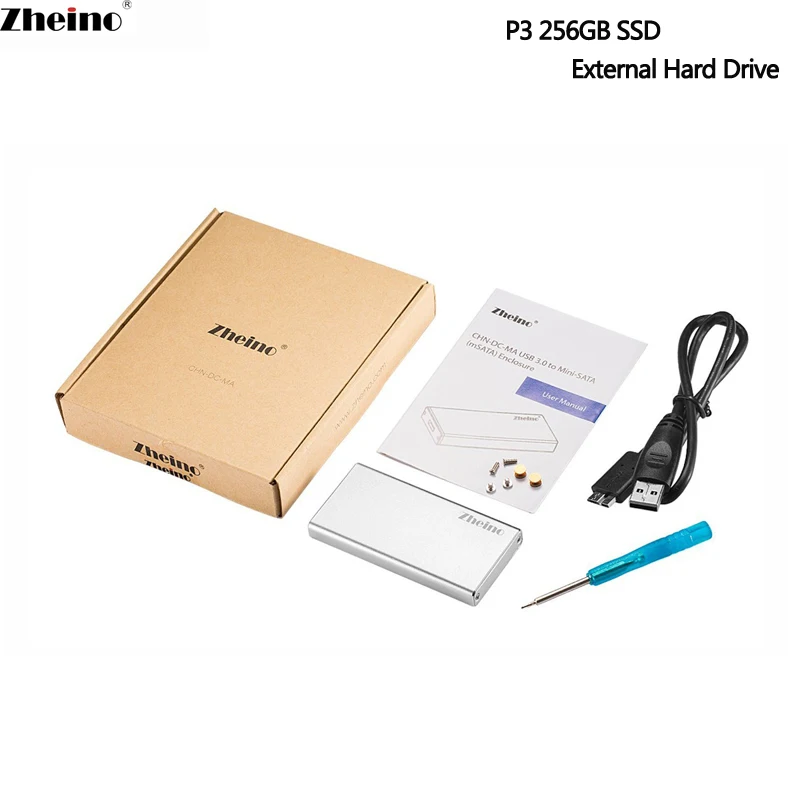 Zheino мини Портативный SSD USB3.0 32 ГБ 64 128 256 внешний жесткий диск Алюминий mSATA чехол