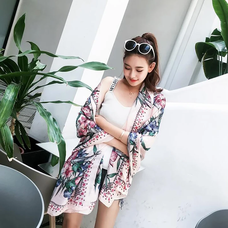 Silk Scarf Women Luxury Brand Digital Print Flowers Bohemia Flower Shawl Female Long Bandana Foulard 2020 | Аксессуары для одежды