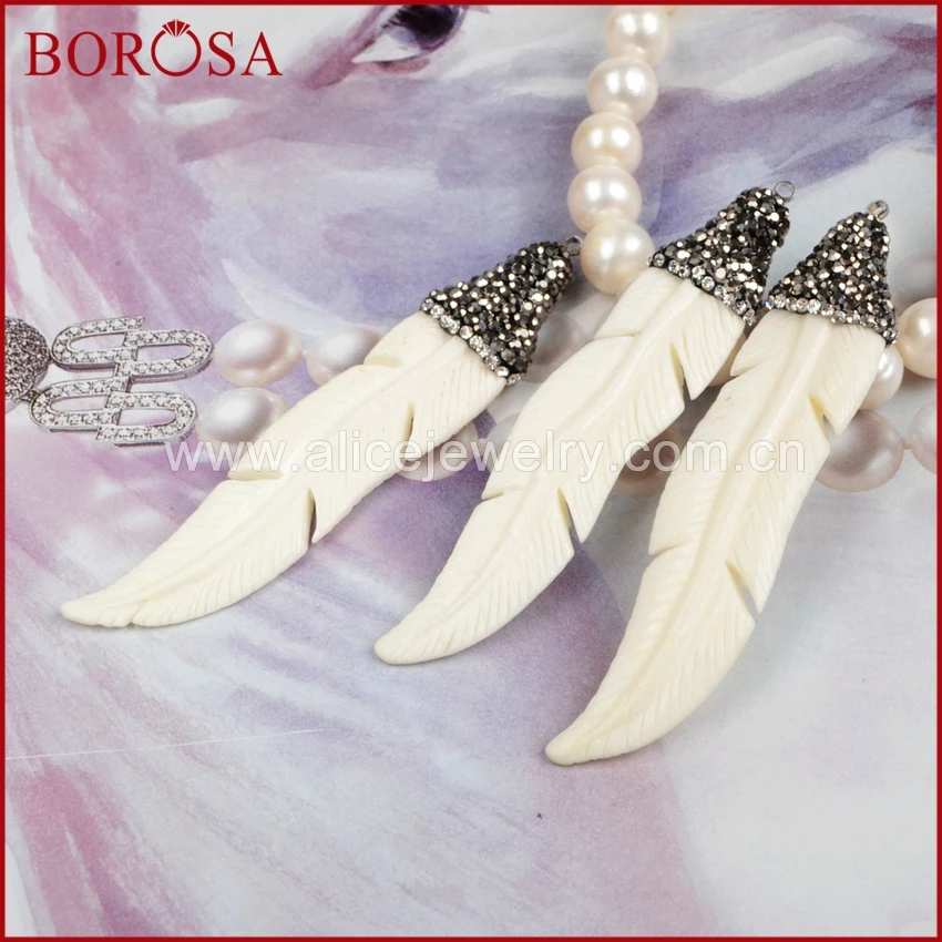 BOROSA Горячая продажа Роговая подвеска перо имитация бычьей кости резной с