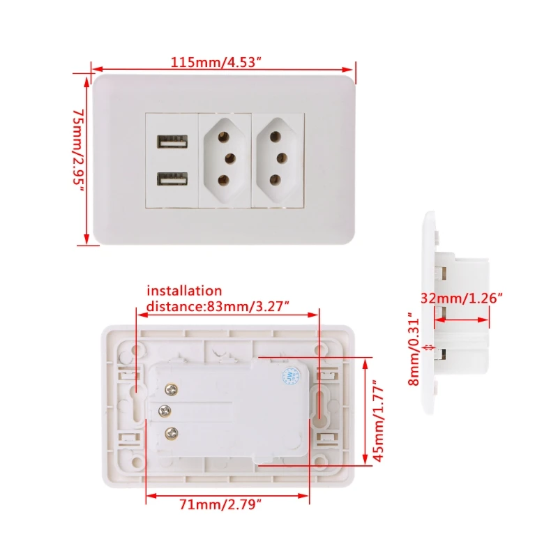 15а настенный двойной Стандартный адаптер питания с двумя портами USB зарядное