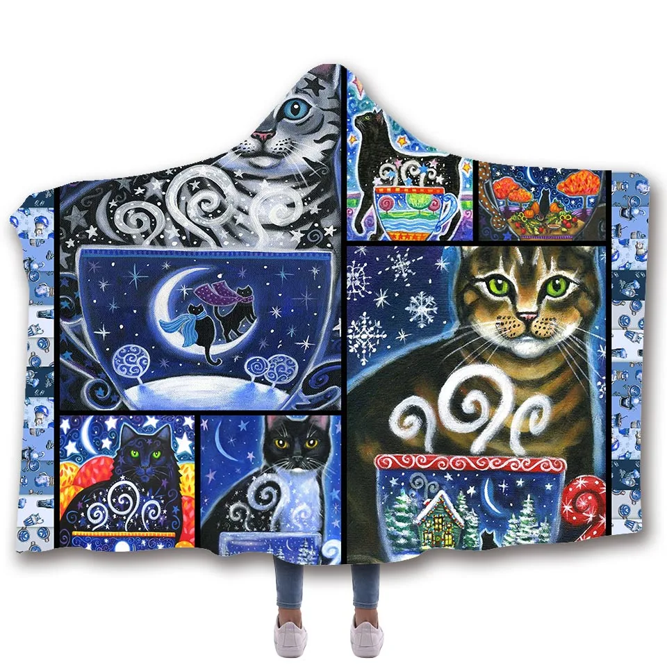 

SOFTBATFY Cute Cat Hooded Blanket Fleece Throw Blanket Dropshipping