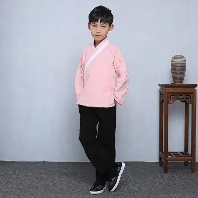 Для маленьких мальчиков с длинным рукавом 2 шт. Hanfu костюм Винтаж детская Карнавальная одежда Китайский древних одежда костюм сценическое - Цвет: Розовый