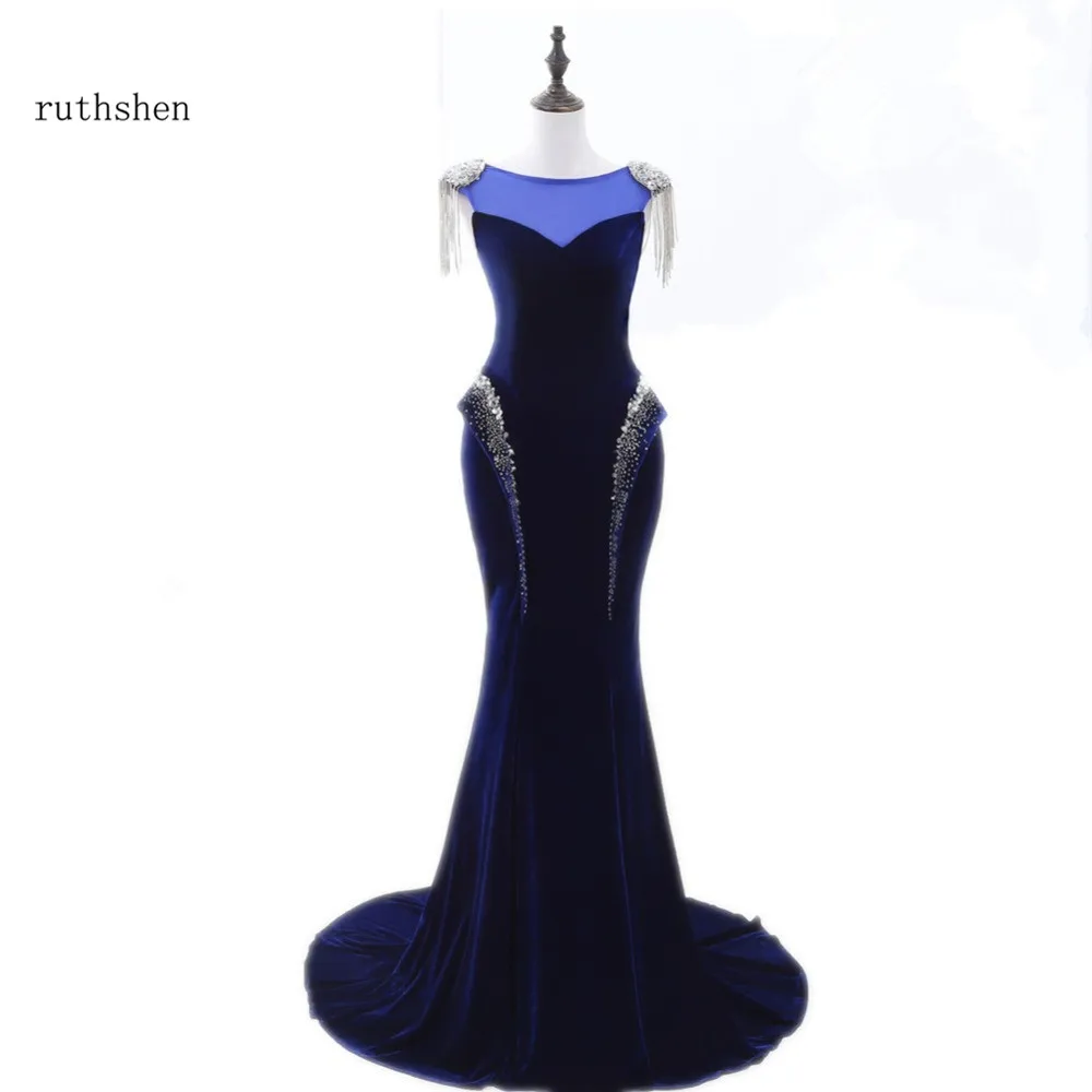 Ruthshen темно синие длинные вечерние платья русалки с рукавами крылышками и