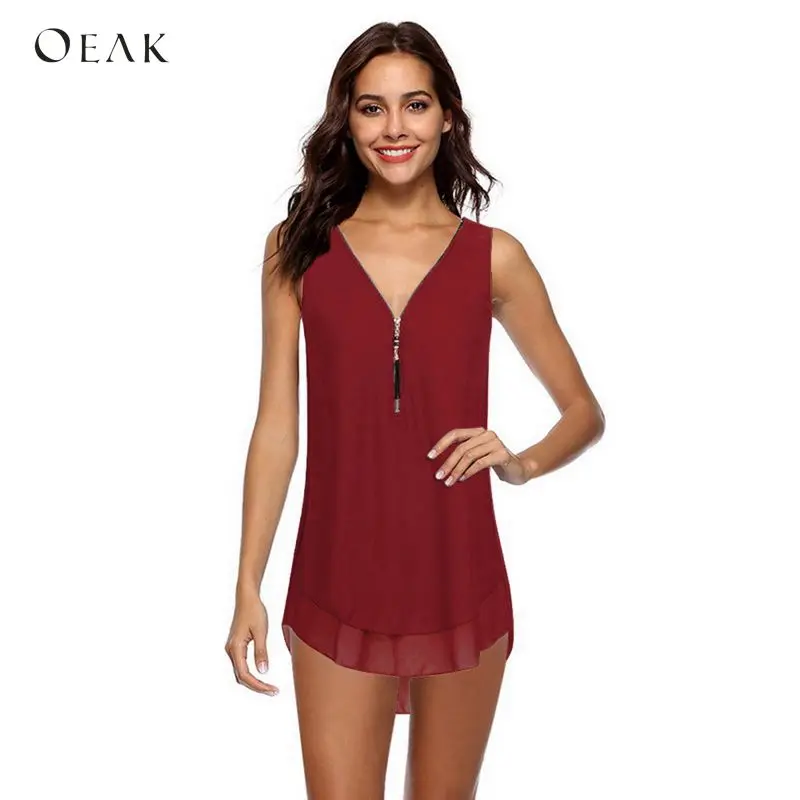 OEAK 5XL Летняя женская шифоновая повседневные кофточки без рукавов свободная