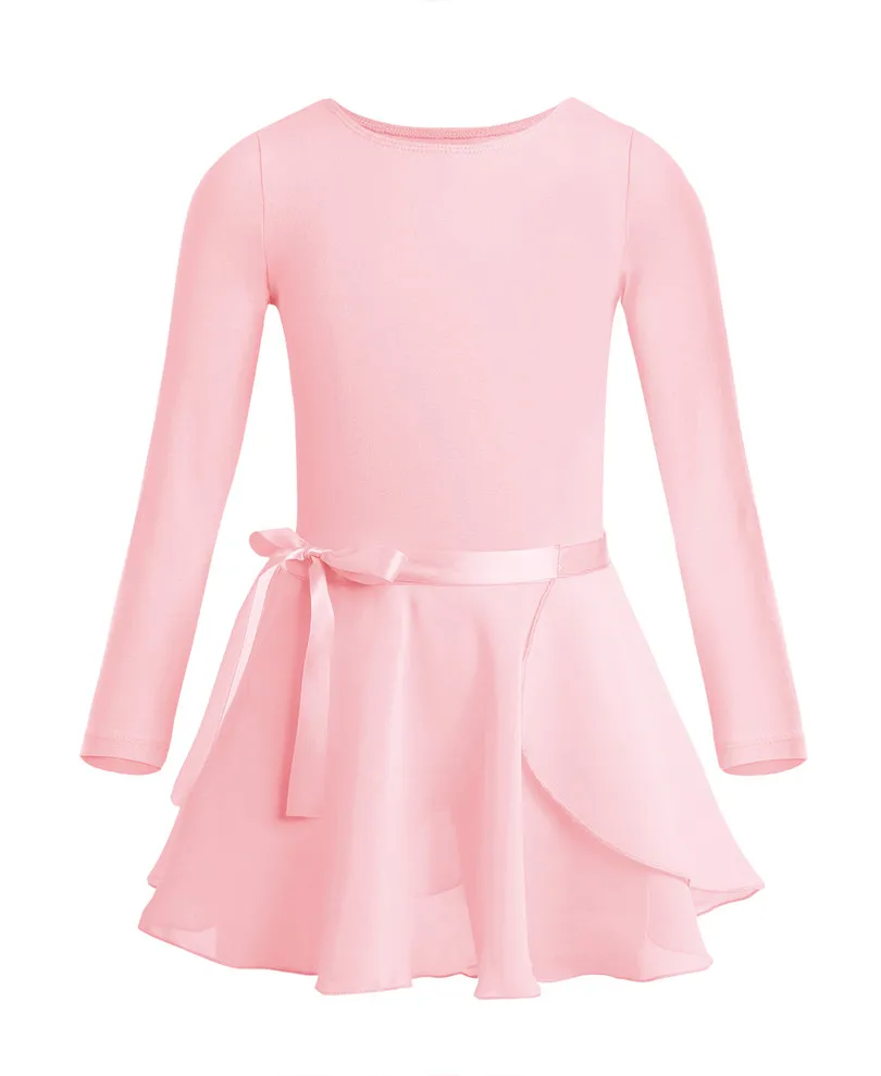 Pearl Pink Новое поступление, детское хлопковое балетное трико с длинными рукавами для девочек, гимнастическое трико, платье-пачка для балета, танцевального класса, сценического представления - Цвет: Pearl Pink