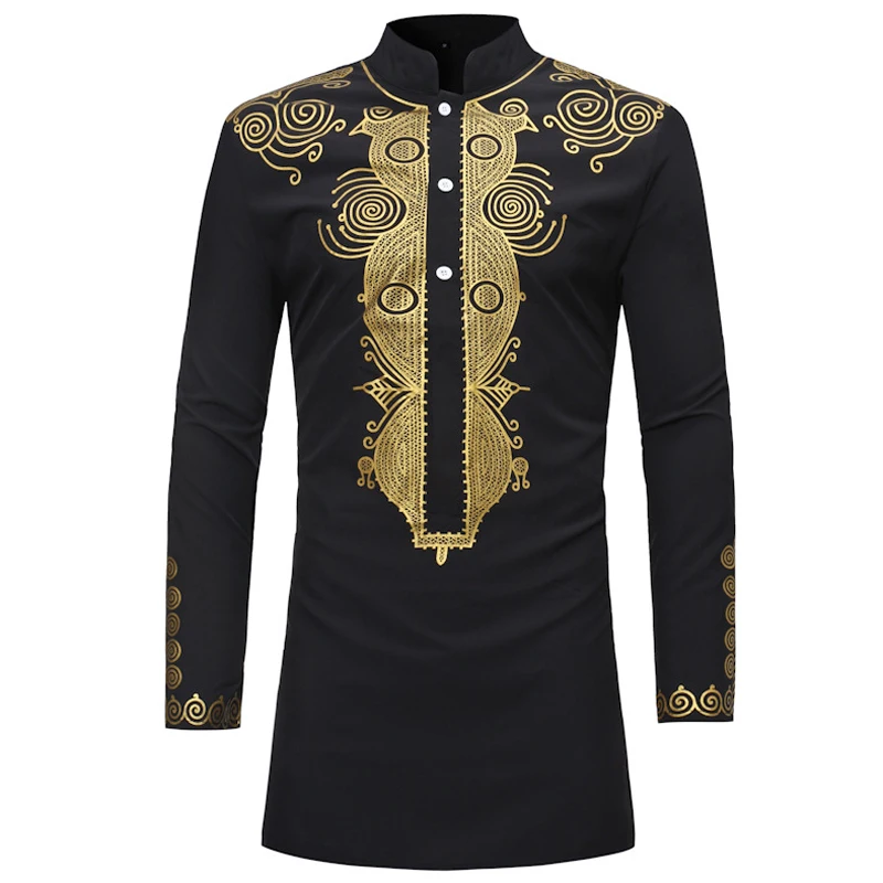 Мужская рубашка с длинными рукавами и принтом в африканском стиле Летний стиль