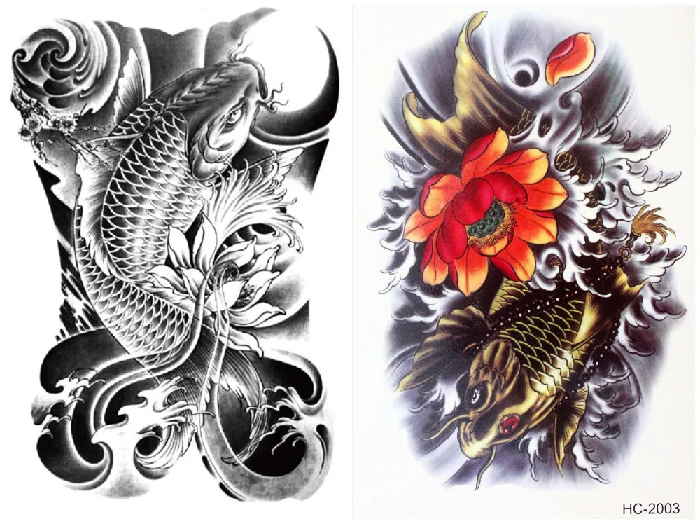 

2 pcs/set Waterproof Temporary Cool Flower Japanese Carp Tattoo Stickers