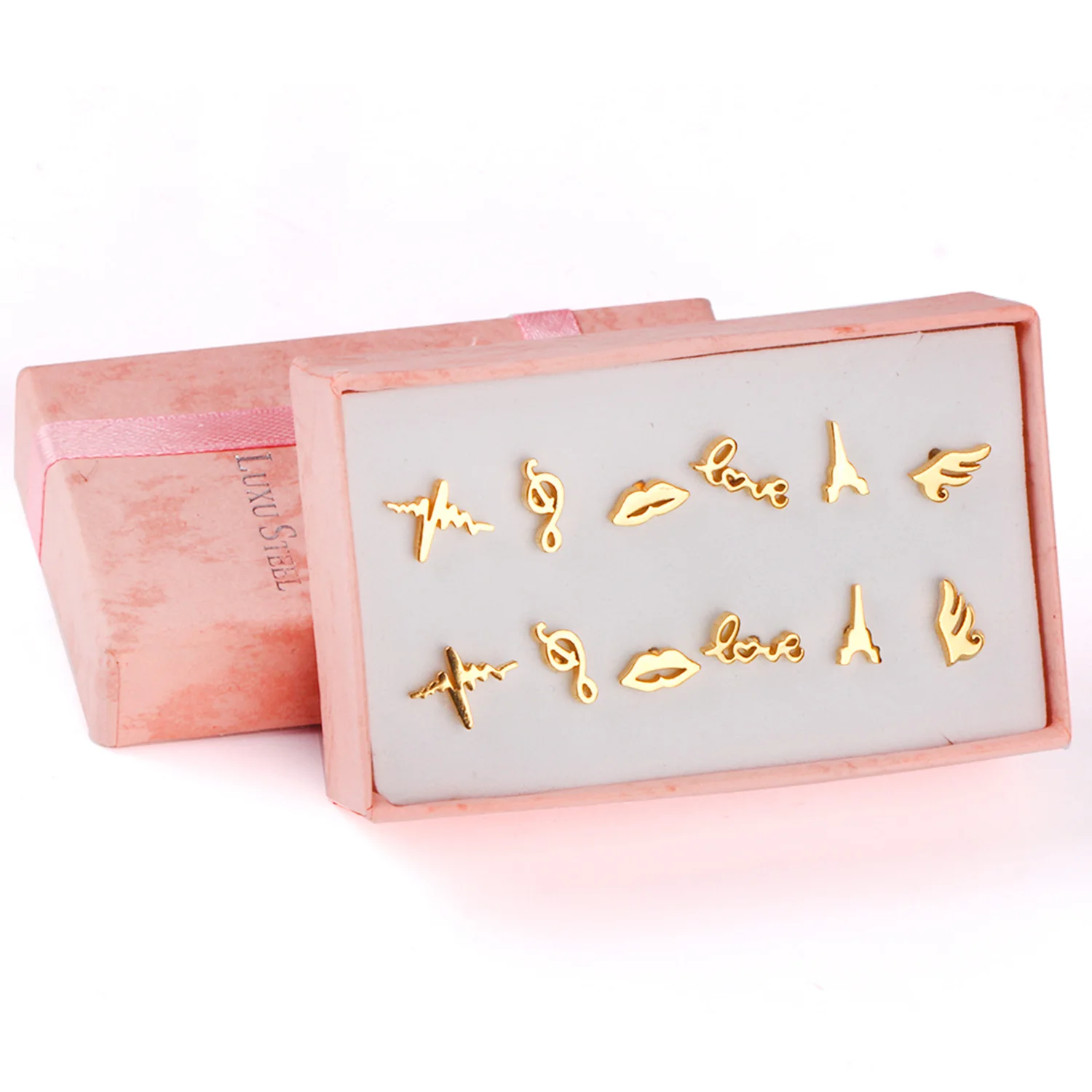 Серьги нержавеющей стали 6Pairs / Box для женщин Ювелирные изделия способа стерлингового серебра - Окраска металла: 5