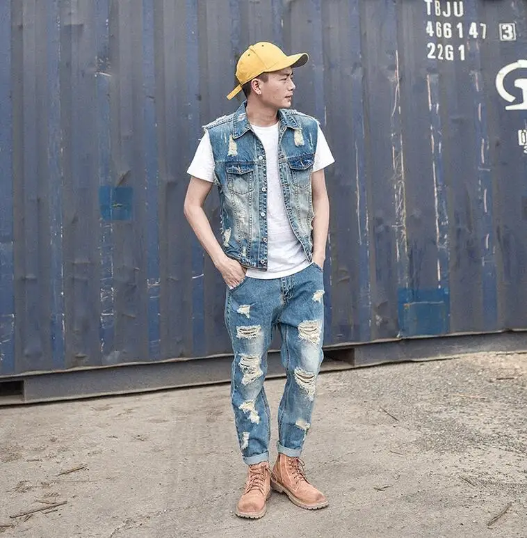 Джинсовый комбинезон для мужчин съемный Модный повседневный жилет рабочая