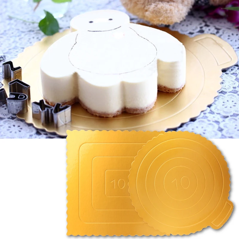 

10 inch Gold Round Square Mousse Cake Paper Boards Dessert Tray Mousse Mat Pastry Pads Decor For Birthday and wedding cakes