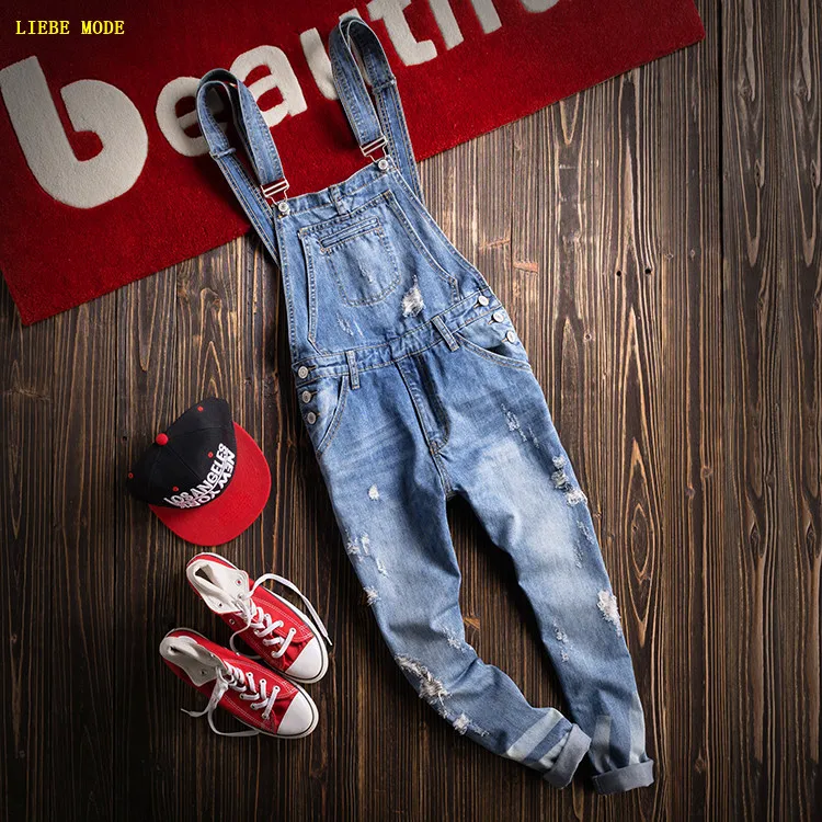 Новинка 2017 мужской комбинезон модный джинсовый мужские рваные джинсы длиной до