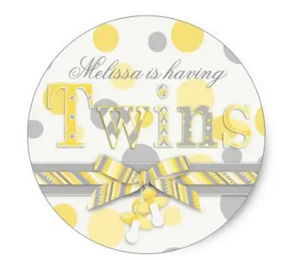 

1.5inch Twins Yellow & Gray Polka Dots Baby Shower Classic Round Sticker