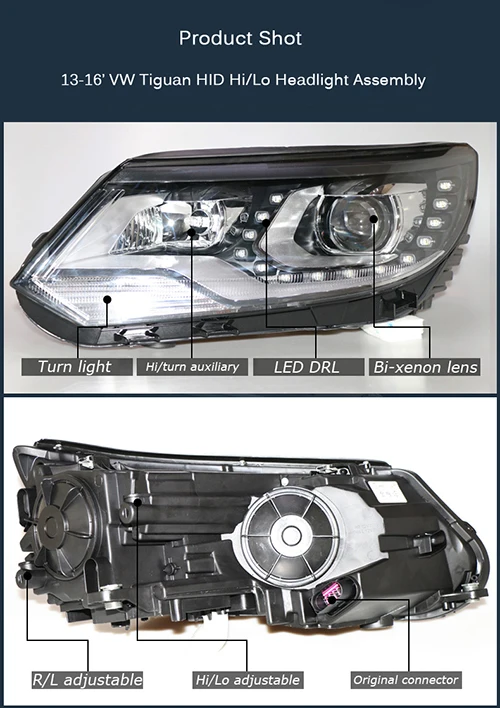 1 комплект HID Hi/Lo балки биксеноновые фары в сборе для Volkswagen VW Tiguan 2012- 'Автомобиль Стайлинг, Plug& Play