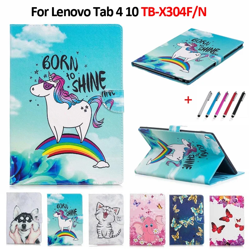 Чехол для lenovo TAB4 Tab 4 10 TB-X304L TB-X304F TB-X304N милый кот Единорог щенок бабочка таблетки для lenovo Tab 4 10 Plus чехол