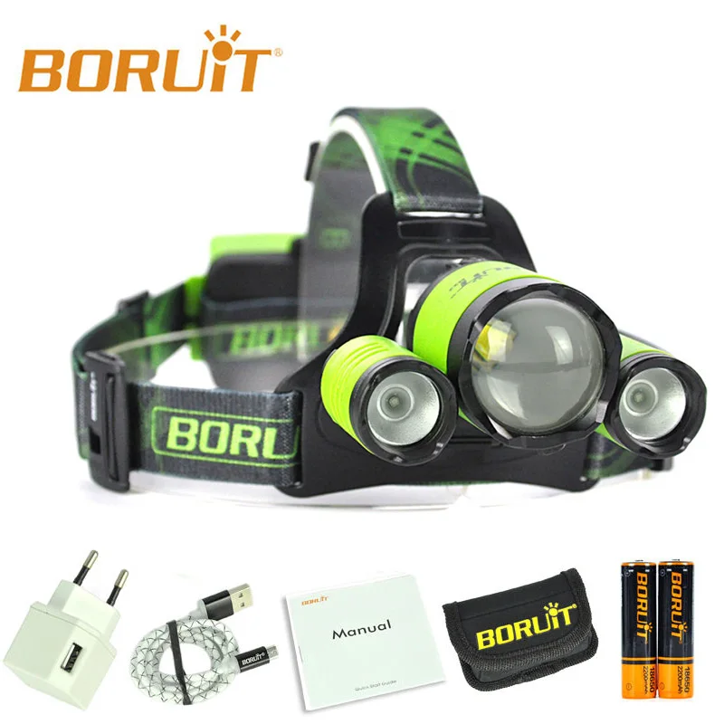 Зеленый BORUIT B22 Перезаряжаемые светодиодный Масштабируемые Фары XM-L2+ 2X XPE зеленый фара Micro USB фар Факел Рыбалка головного света - Испускаемый цвет: Зеленый