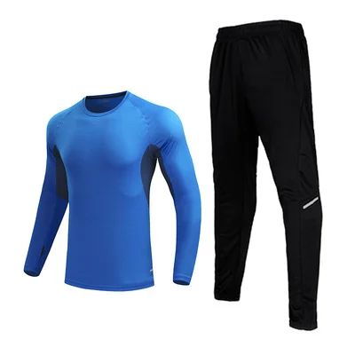 Blue 2Pcs set Мужские спортивные костюмы, комплект спортивной одежды, wo Мужская одежда для спортзала, тканевый спортивный костюм для фитнеса, тренировочный костюм с круглым вырезом, Дизайнерские комплекты для бега, мужской спортивный костюм - Цвет: Blue 2Pcs set
